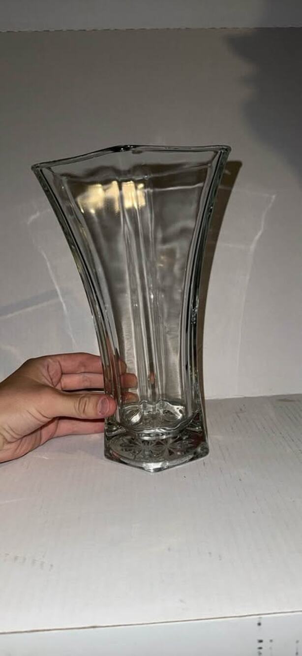 Hoosier Glass 10" Tall Hexagon Flared Vase #4041 Vintage Mid Century